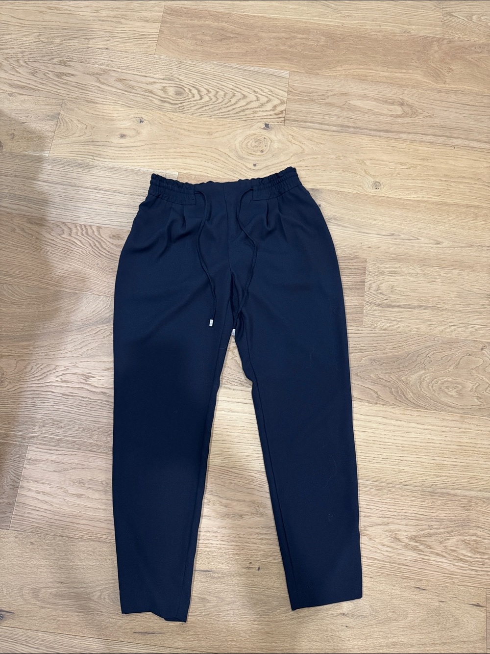 Women's Navy Elastic Waist Tapered Pants
